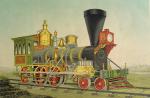 A brightly colored green, yellow, and red Norris locomotive