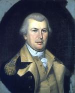Etching of Nathanael Greene standing in Military attire in front of his horse