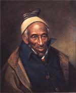 Oil on canvas of a 134 year old man, wearing layered clothing and a stocking hat.