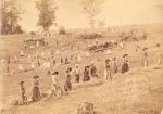 The communal Harmony Society was successful in many industrial ventures, but the foundation of its economy was agriculture. This late 19th century photograph shows Harmonist at work in the fields of their community of Economy