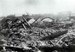 Debris from the Johnstown Flood piled up against the Pennsylvania Railroad's Stone Bridge and caught fire. More than 2000 people died in the disaster, and some were burned alive in the fire at the bridge. 