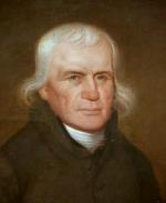 Oil on wood portrait of <i>Bishop Francis Asbury </i>, head and shoulders.'