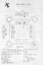 Plan of Fort Fayette with detailed listing of buildings. 