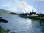Oil on canvas of a Steel Plant along the River in Pittsburgh, Pa.'