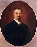 Oil on canvas of head and shoulders of Hammerstein wearing a black suit with white shirt.