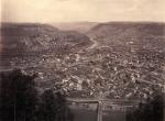 A view of Johnstown, from the top of the Inclined Plane at Westmont, by William H. Rau. In the center of the scene is Johnstown Passenger station and The Cambria Iron Works, which later became Bethlehem Steel is at the far left.