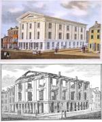 Two images of Pennsylvania Hall. The top image is of the building before destruction and the bottom image is of destruction of Pennsylvania Hall.    
