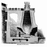 The development of the "hot-blast" process created a new market for anthracite as a fuel for the iron industry. Early blast furnaces were made of stone and were often 50 feet high or taller. This diagram is from 1872.