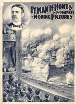 Film poster depicting an audience watching a screen with a screen image of battle ships at war.